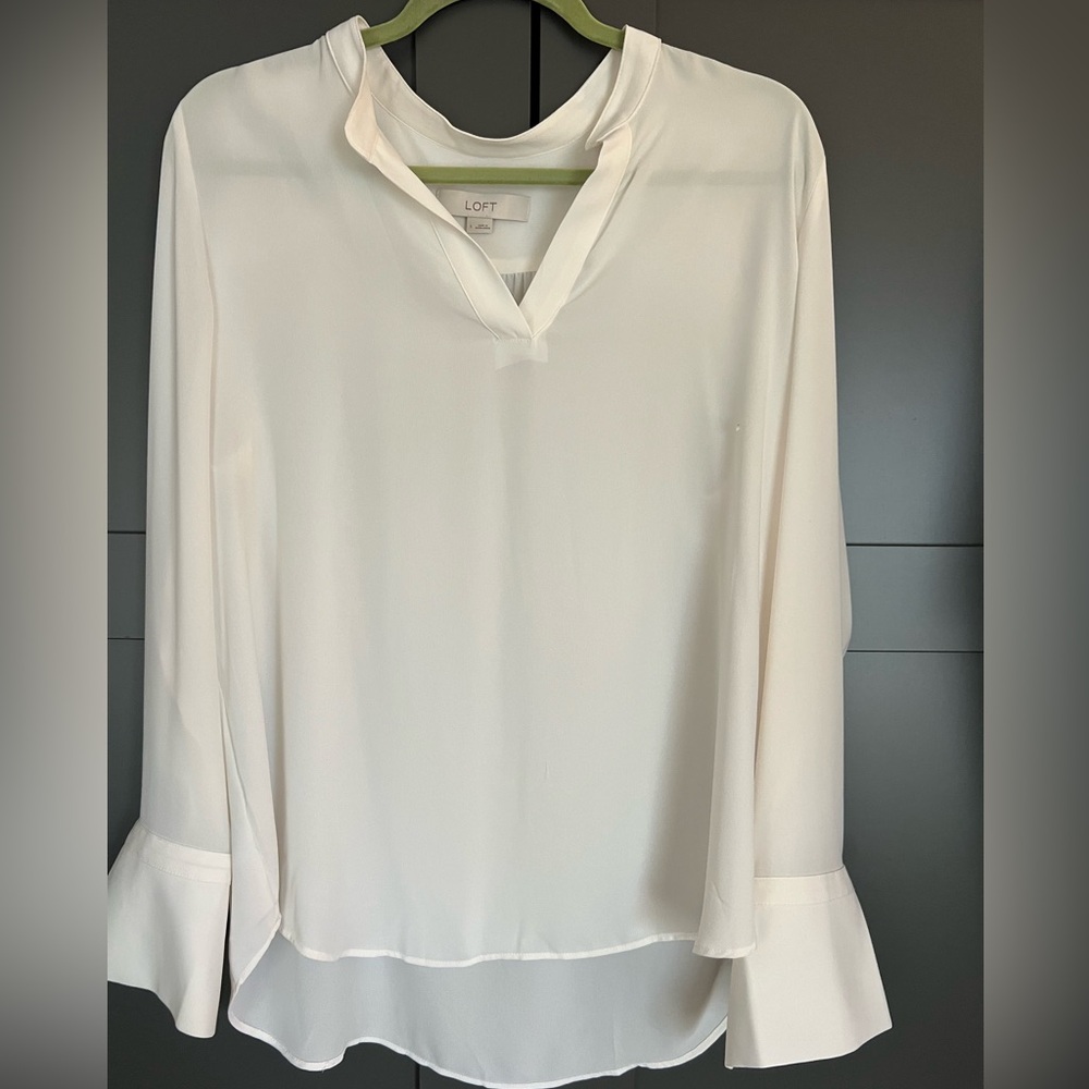 LOFT Cream V-Neck Blouse